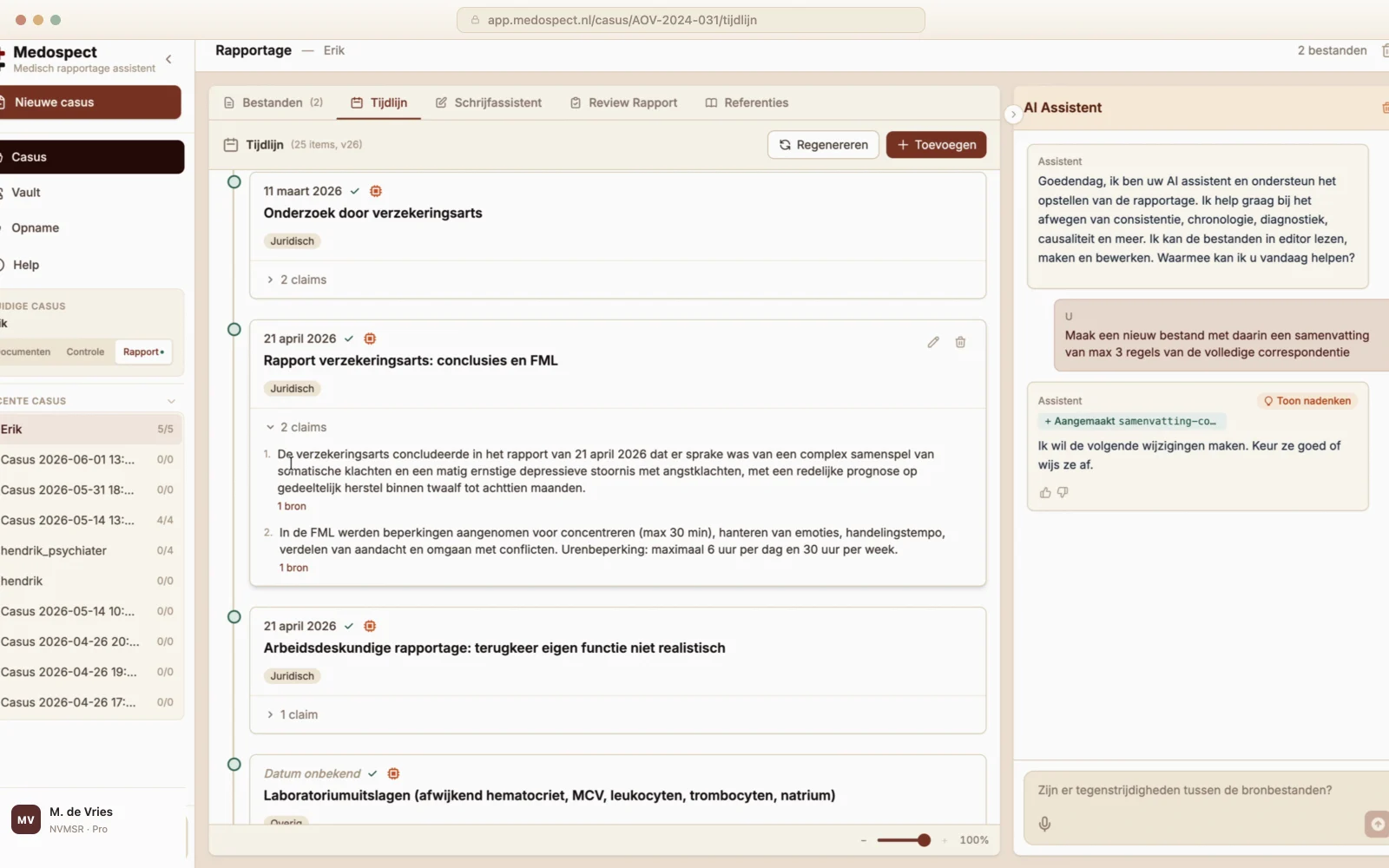 Dossieranalyse & tijdlijn